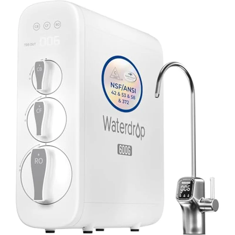 Waterdrop G3P600 tankless reverse osmosis system with smart display faucet