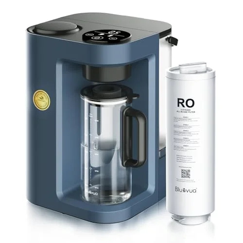 Bluevua RO100ROPOT-Lite countertop reverse osmosis water filter with smart LED display and glass carafe